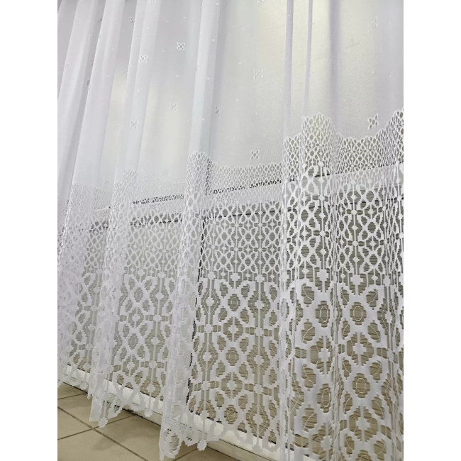 Firana żakardowa Magda - Firana do salonu, pokoju, na okno balkonowe z szerokim pasem 70 cm